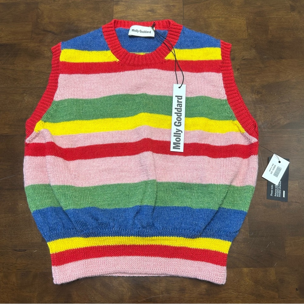 NWT Molly Goddard Blair Striped Wool Sweater Vest Size in Red Pink Blue Green XS - Picture 5 of 13